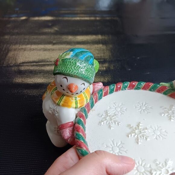 Fitz &Floyd Snowman Pillar Candle Holder Christmas Winter Holiday Snow Ceramic - Picture 8 of 16